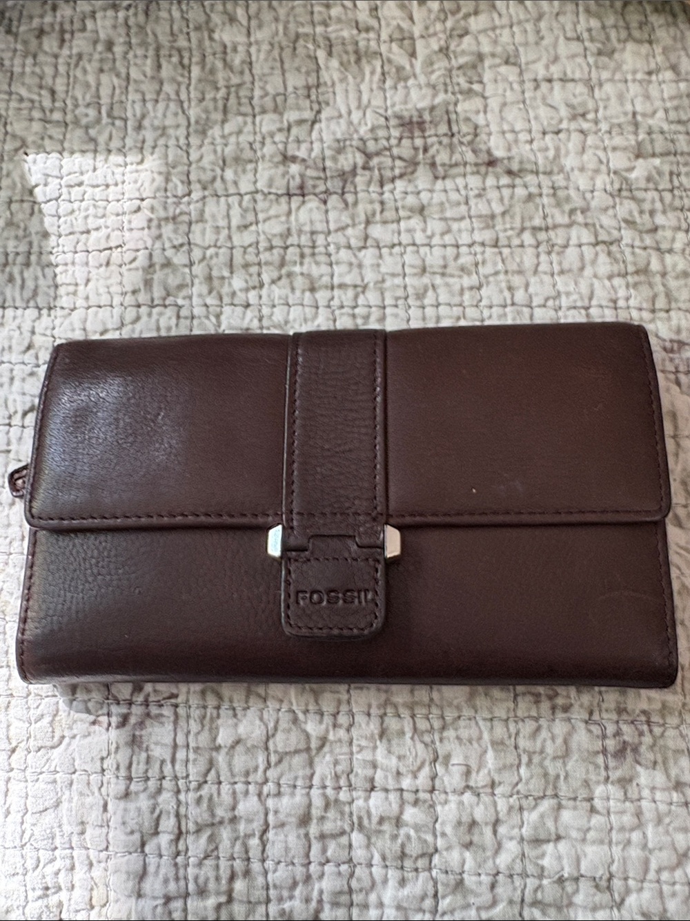 Fossil Chocolate Brown Leather Wallet with Strap Closure